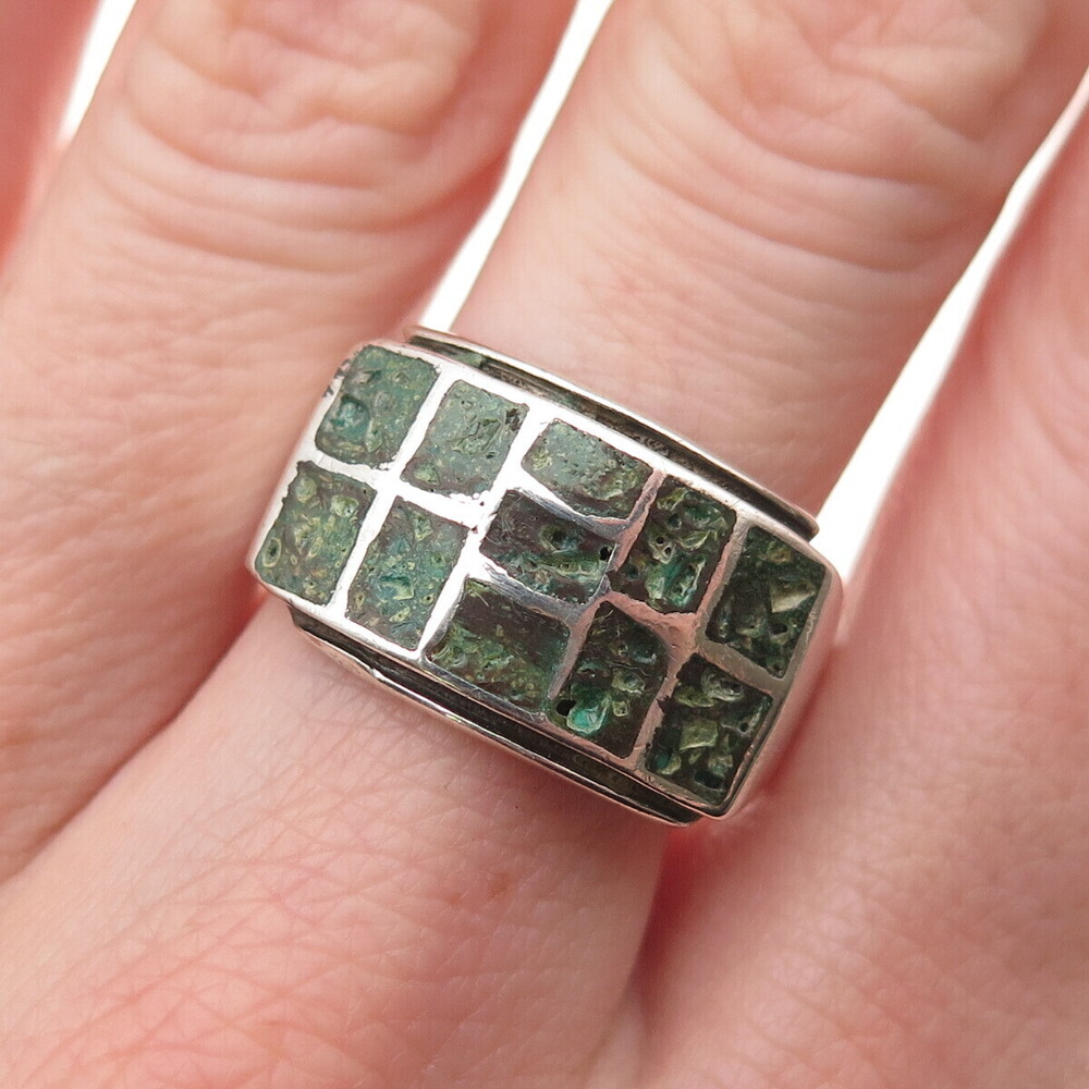 Old Pawn 925 Sterling Silver Vintage Royston Turquoise Tribal Ring Size 10